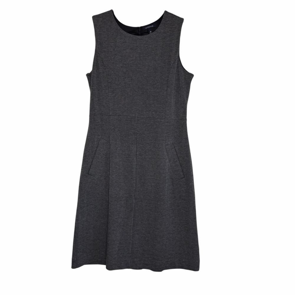 2/$30 Lands' End Charcoal Grey Black Herringbone Sleeveless Sheath Stretch Dress
